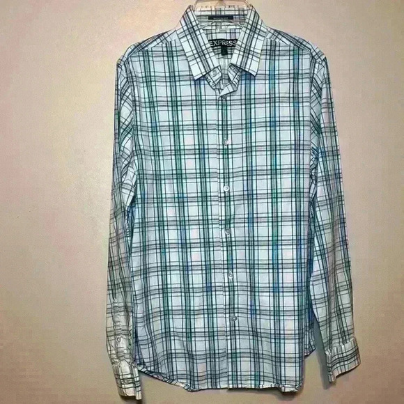 Express Fitted Mens Shirt Long Sleeve Button Up Multicolor Small-P 14-14 1/2 - Picture 1 of 4